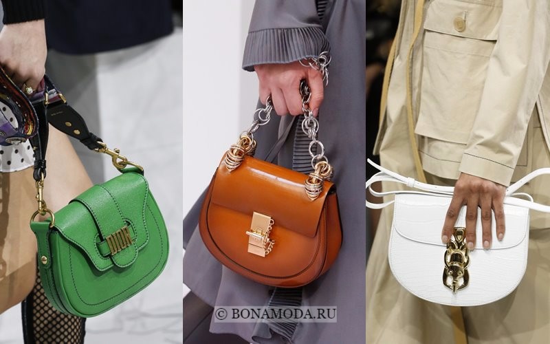 Модные женские сумки весна-лето 2018 - зеленая, бежевая и белая сумка-седло